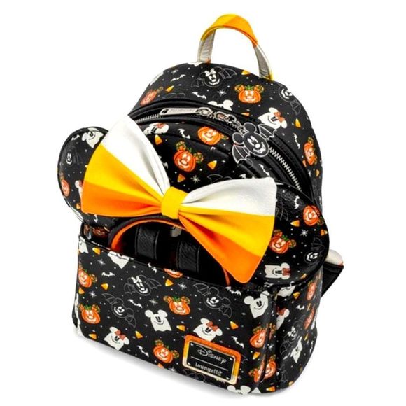 Loungefly-Disney Spooky Mickey & Minnie Mouse Candy Corn Mini Backpack W Ears - Picture 2 of 8